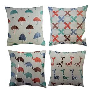 4 Embroidered‎ Pillow Cover Nursery Giraffe Elephant X's Umbrella